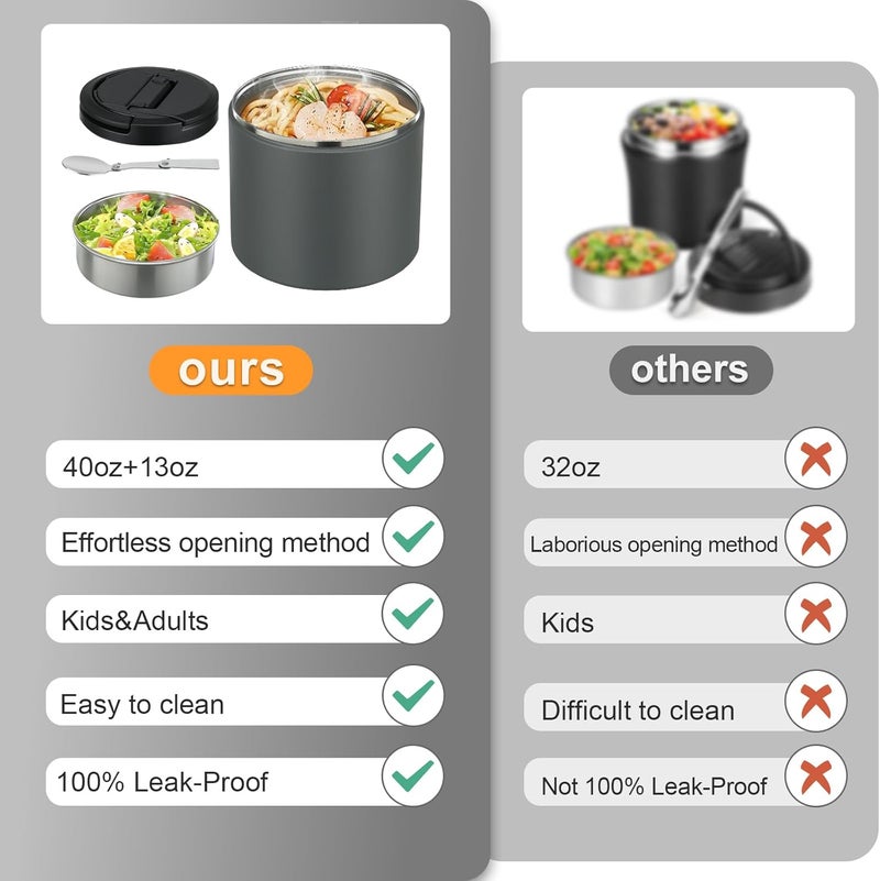 Elipark Thermo for Hot Food, Soup Thermo for Adults 40oz Lunch Containers Wide Mouth, Insulated Food Container Leak Proof Vacuum Stainless Steel With Carry Handle and Spoon BPA Free - Image 4